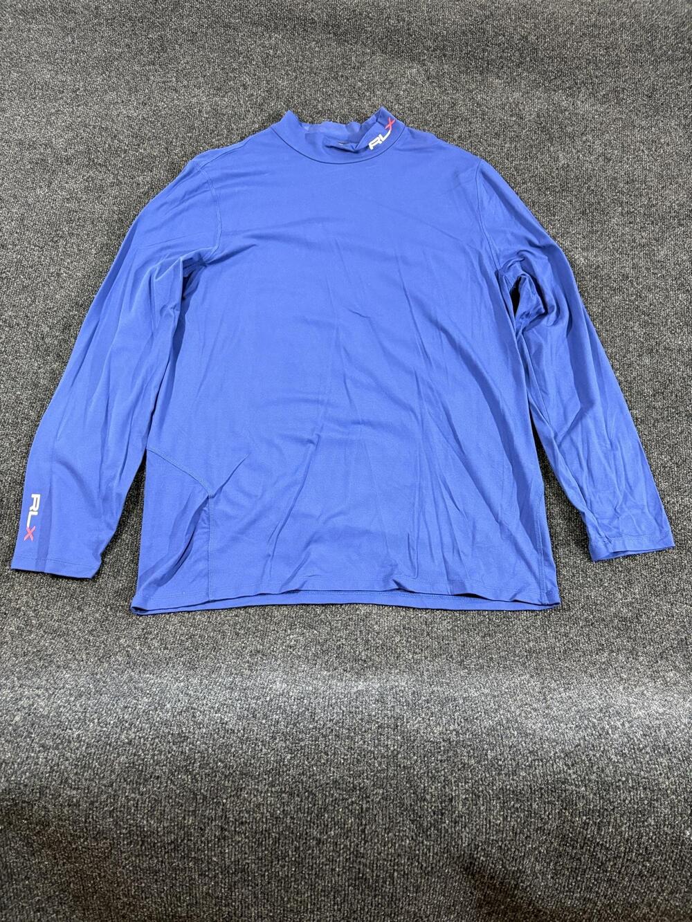 RLX Ralph Lauren Shirt Mens 2XL Blue Mock Neck Long Sleeve Performance Golf Top